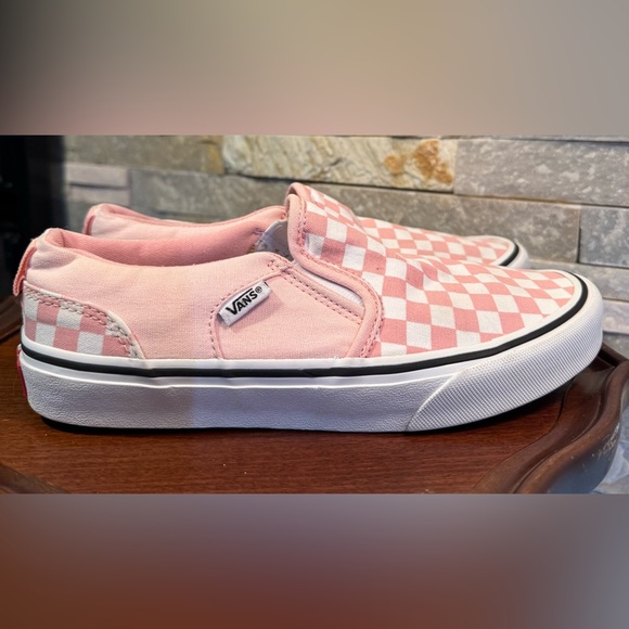 Vans Sz 5 Asher slip-on sneakers in a pink and white checkerboard pattern EUC - Picture 4 of 7